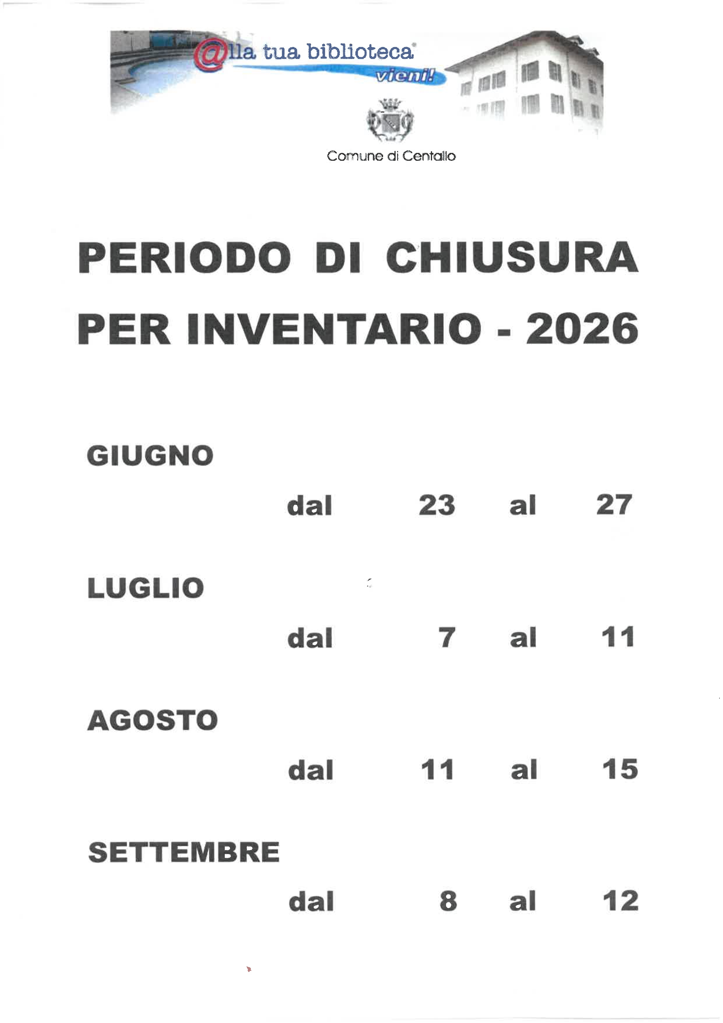 chiusura biblioteca per inventario patrimonio bibliografico estate 2026
